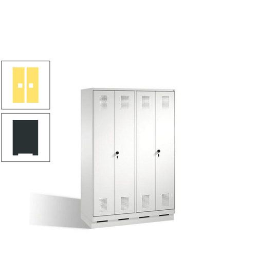 Doppel-Spind, Doppeltüren, Garderobenschrank mit Sockel, 4 Abteile a 300 mm, Korpus anthrazitgrau, Tür anthrazitgrau, 1.800 x 1.200 x 500 mm (HxBxT)