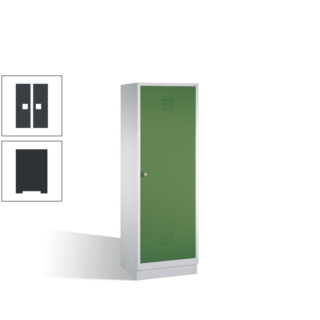 Doppel-Spind mit Großtür, Garderobenschrank mit Sockel, 2 Abteile a 300 mm, Korpus anthrazitgrau, Tür anthrazitgrau, 1.800 x 610 x 500 mm (HxBxT)