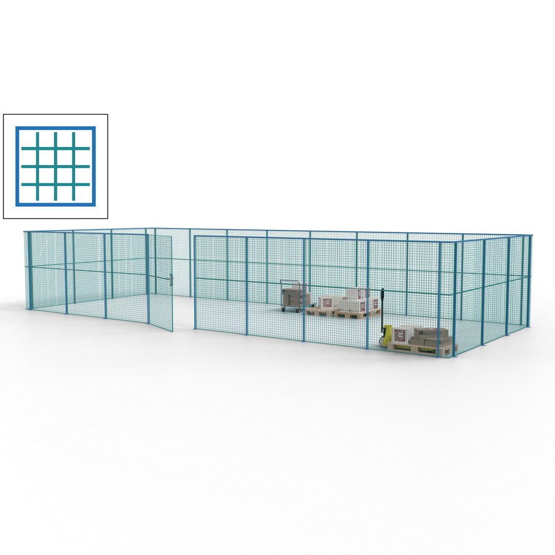 Maschinen Schutzgitter - Hallentrennwand - Sicherheitszaun - Tür - 33 m - 2.200 x 12.400 x 4.900 mm (HxBxT) - enzianblau