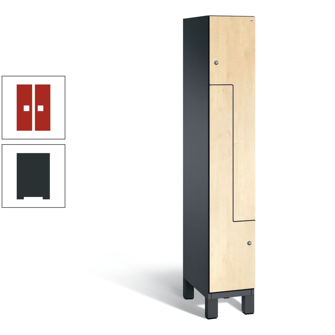 Z-Garderobenspind mit Füßen, 2 Personen, 1.980 x 300 x 525 mm (HxBxT), Korpus anthrazitgrau, Tür anthrazitgrau