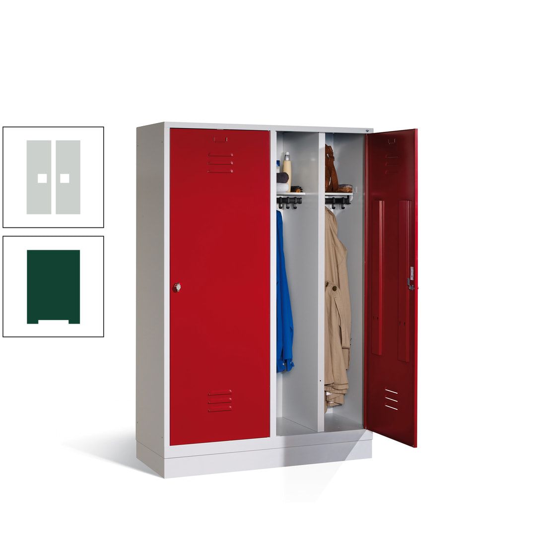 Doppel-Spind mit Großtüren, Garderobenschrank mit Sockel, 4 Abteile a 300 mm, Korpus anthrazitgrau, Tür anthrazitgrau, 1.800 x 1.190 x 500 mm (HxBxT)