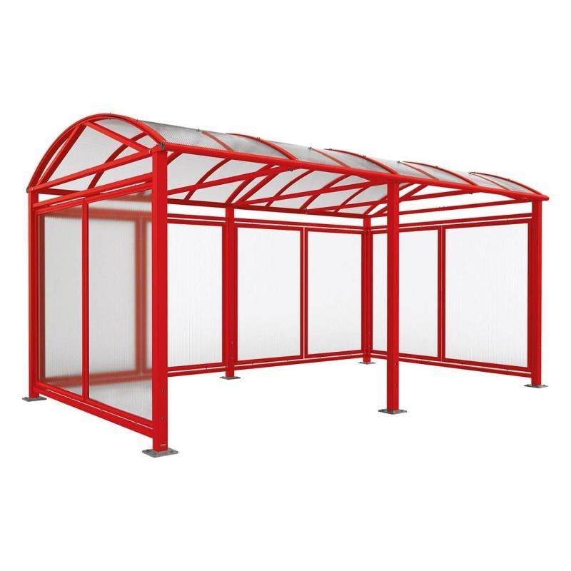 Fahrradüberdachung mit Erweiterung, Seitenverkleidung, Rückwand, Entwässerung, Bodenplatten, 2.640 x 5.040 x 2.830 mm (HxBxT), enzianblau (RAL 5010)