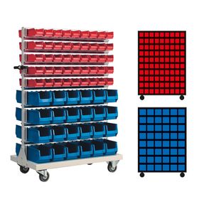 Mobiles Regal mit Sichtlagerkästen beidseitig - Bestückung wählb. - flexibles Stecksystem, robust und kippsicher - 1.450 x 1.010 x 540 mm (HxBxT)