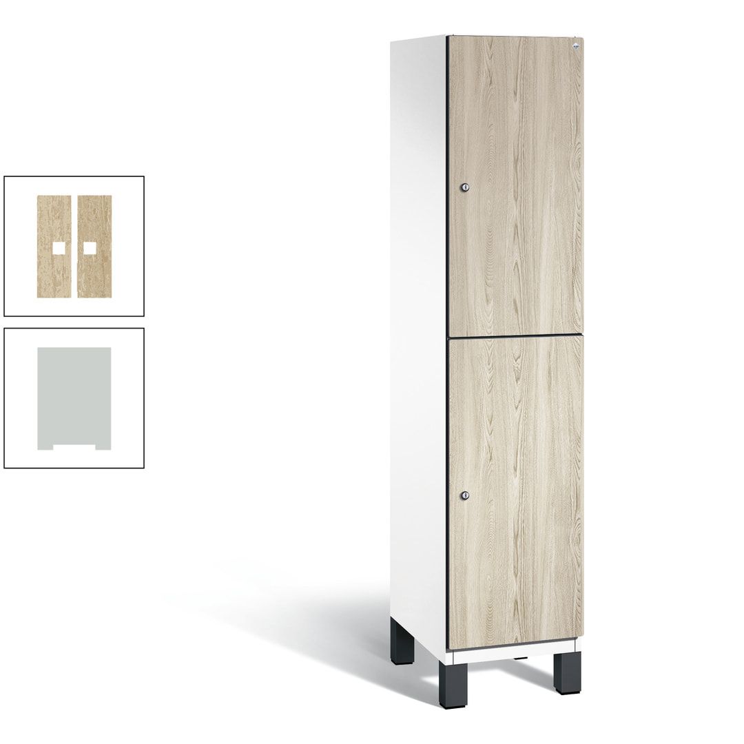 Fächerschrank, Garderobenschrank, mit Füßen, 1 Abteile, 1.980 x 400 x 525 mm (HxBxT), Korpus anthrazitgrau, Tür Donau-Ahorn