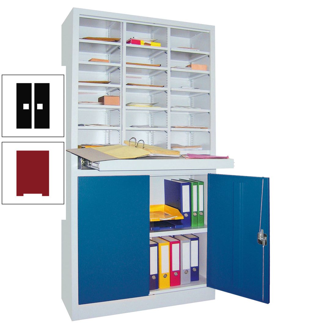 Aktenschrank - Büroschrank mit Sortierstation - 18 Fächer Ordnungsregal - Ausziehboden - 1.950 x 1.000 x 400 mm (HxBxT) - anthrazitgrau