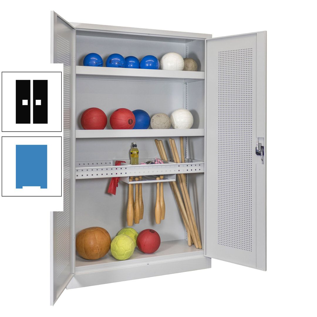 Sportschrank - Lochfeldtüren - Variante 2 - 1.950x1.200x500 mm (HxBxT) - anthrazitgrau