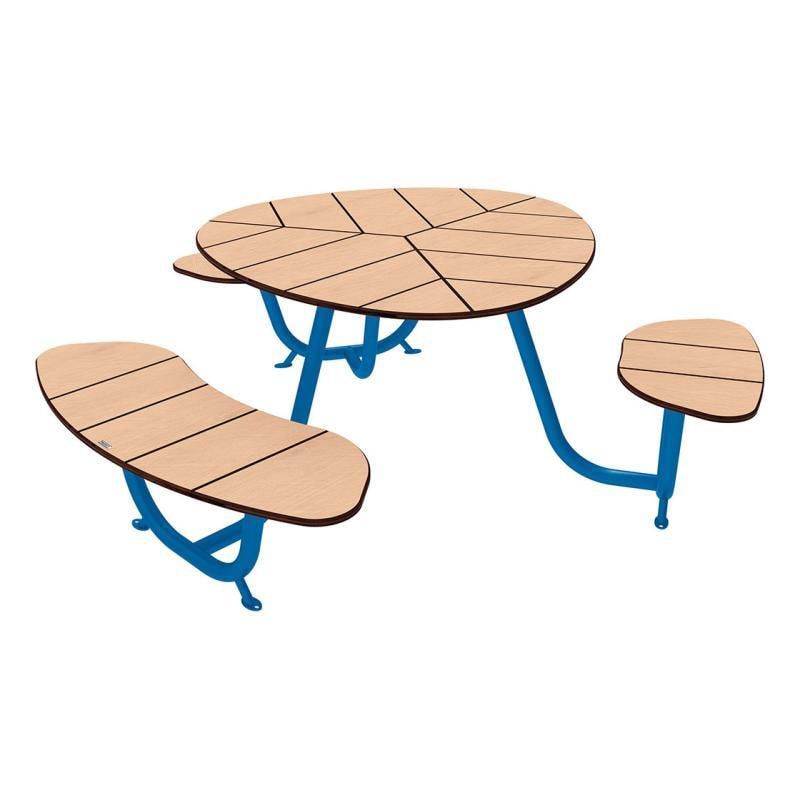 Bank-Tisch-Kombination, Grafiktisch, Eiche hell, 750 mm (H), Sitzhöhe 450, Gesamt 2.174 mm (D), barrierefreie Version, Gestellfarbe Enzianblau