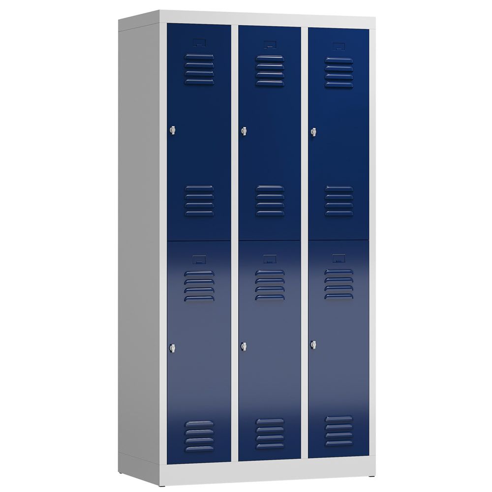 Garderobenschrank, Doppelstockspind, 3 Abteil, 6 Fächer, 1.800 x 870 x 500 mm (HxBxT), Stahl, Drehriegel, Korpus: lichtgrau, Front: anthrazitgrau