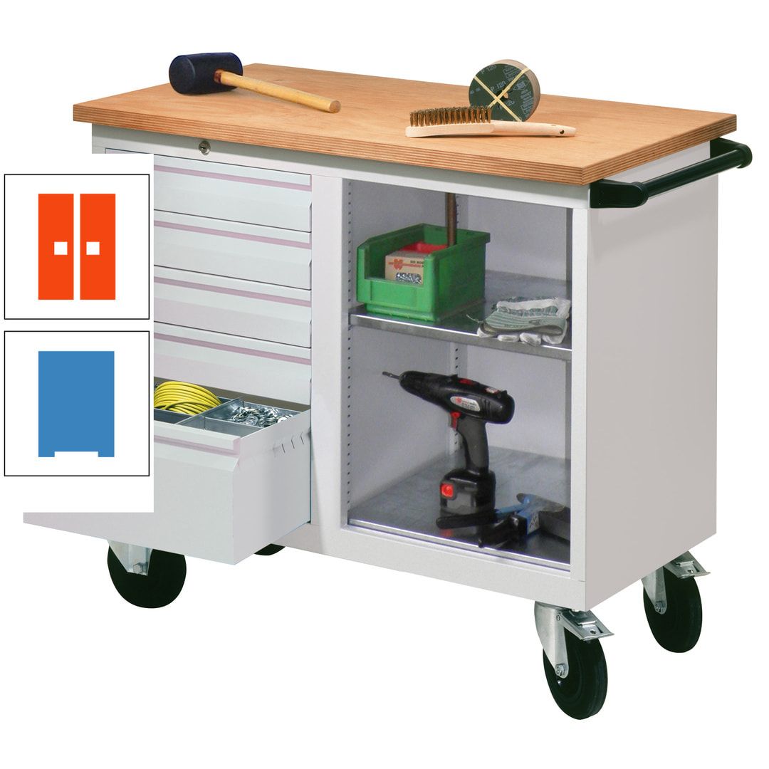 Mobile Werkbank - Werkstattwagen - 915 x 1.090 x 600 mm - 5 Schubladen und Ablagefach - anthrazitgrau
