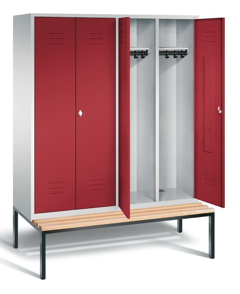Doppel-Spindschrank, Buche Sitzbank untergebaut, 4 Abteile a 400 mm, Korpus lichtgrau, Tür anthrazitgrau, 2.090 x 1.590 x 815 mm (HxBxT)