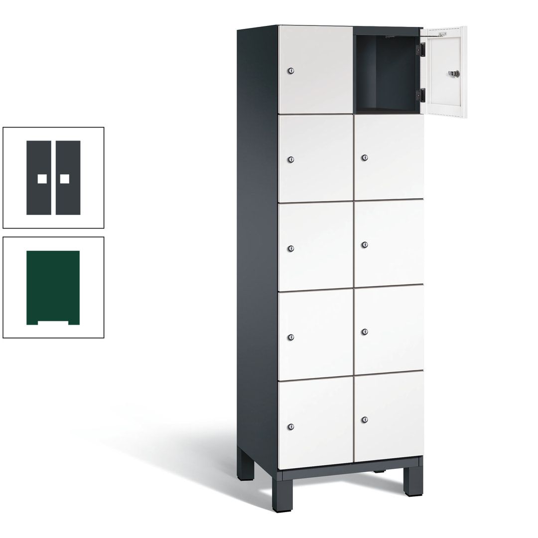 Fächerschrank, Stahlschrank, 10 Fächer, Türöffnungsbegrenzer, Füße, 1.980 x 600 x 525 mm (HxBxT), Korpus anthrazitgrau, Front anthrazitgrau