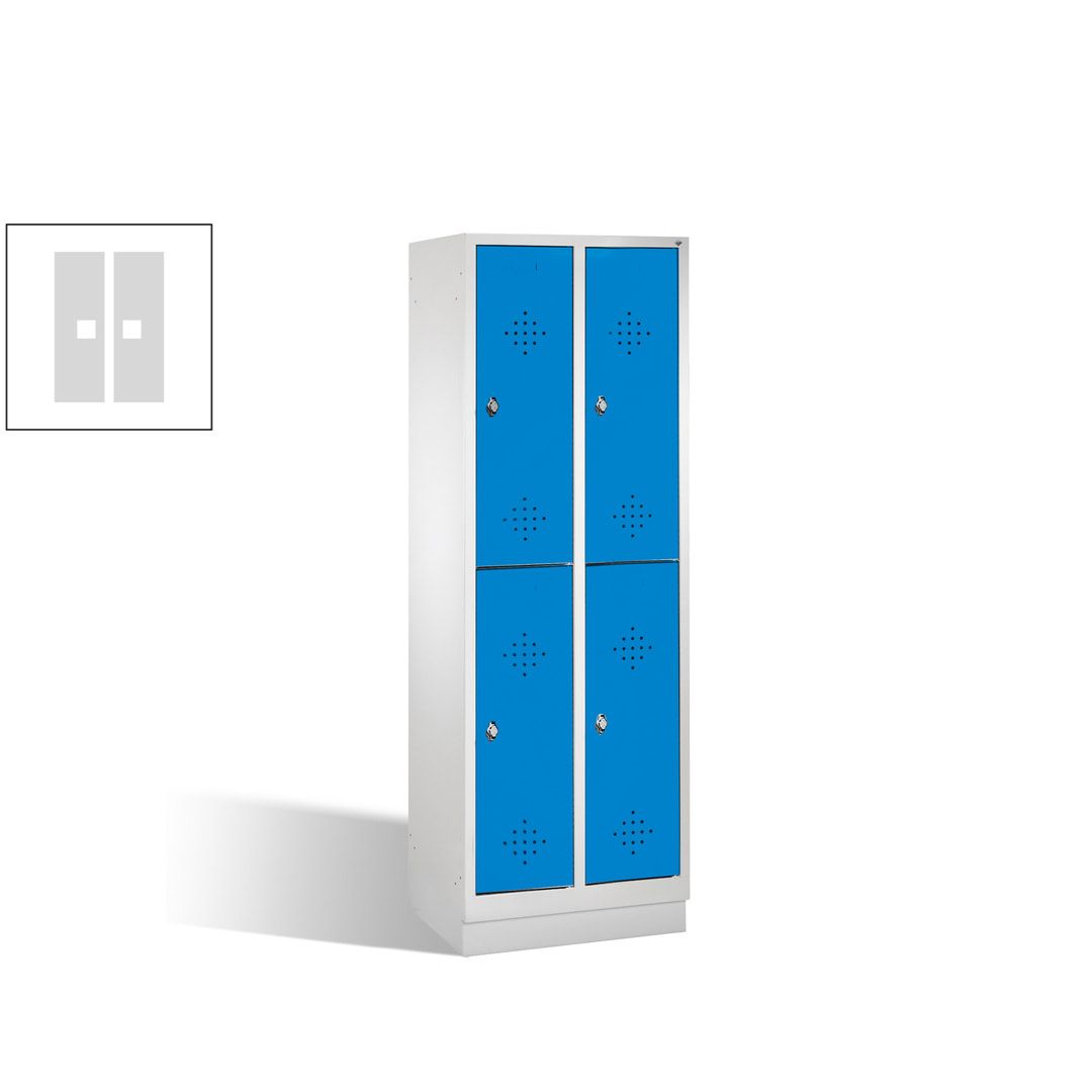 Garderobenschrank, 2 Abteile, 4 Fächer, 1.800 x 610 x 500 mm (HxBxT), Drehriegel, Sockel, Korpus anthrazitgrau, Türen anthrazitgrau