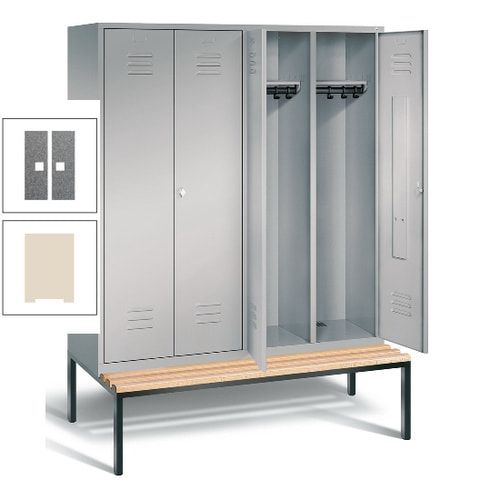 Doppel-Spindschrank, Buche Sitzbank untergebaut, 4 Abteile a 400 mm, Korpus lichtgrau, Tür anthrazitgrau, 2.090 x 1.590 x 815 mm (HxBxT)