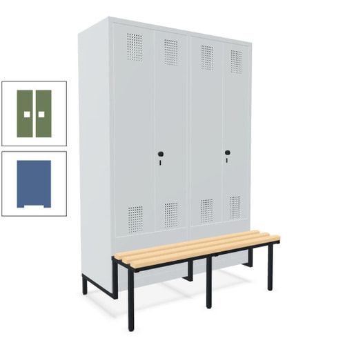 Doppel-Spind, Garderobenschrank, Buche Sitzbank integriert, 4 Abteile 300 mm, Korpus anthrazitgrau, Tür anthrazitgrau, 1.850 x 1.200 x 815 mm (HxBxT)
