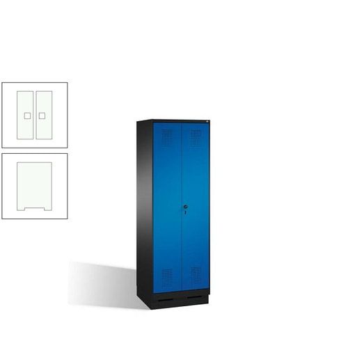 Doppel-Spind, Doppeltüren, Garderobenschrank mit Sockel, 2 Abteile a 300 mm, Korpus anthrazitgrau, Tür anthrazitgrau, 1.800 x 600 x 500 mm (HxBxT)
