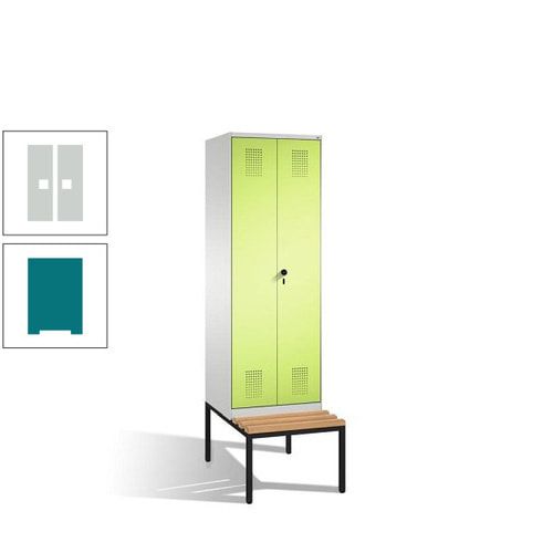 Doppel-Spind, Garderobenschrank, Buche Sitzbank untergebaut, 2 Abteile a 300 mm, Korpus anthrazitgrau, Tür anthrazitgrau, 2.090 x 600 x 815 mm (HxBxT)