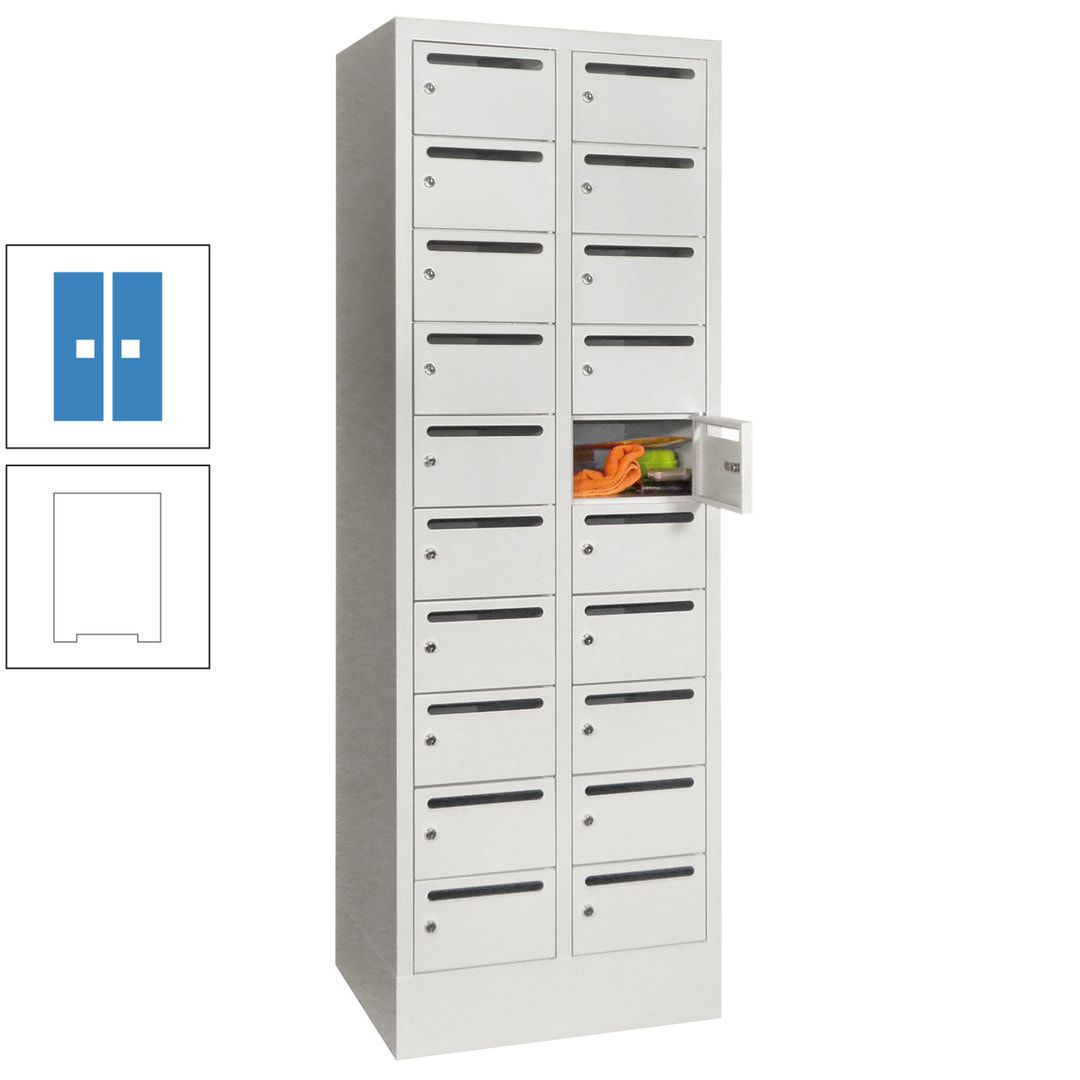 Postverteilerschrank, Schließfachschrank, 2 Abteile a 300 mm, 20 Fächer, 1.850 x 600 x 500 mm (HxBxT), Korpus anthrazitgrau, Front anthrazitgrau