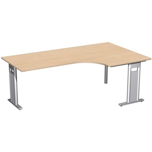 Eckschreibtisch, Eckteil 800 mm, Ecke rechts, Füße einseitig verkürzt, C-Fuß Pro, 720 x 1.600 x 1.200 mm (HxBxT), Gestell silber, Dekor Ahorn