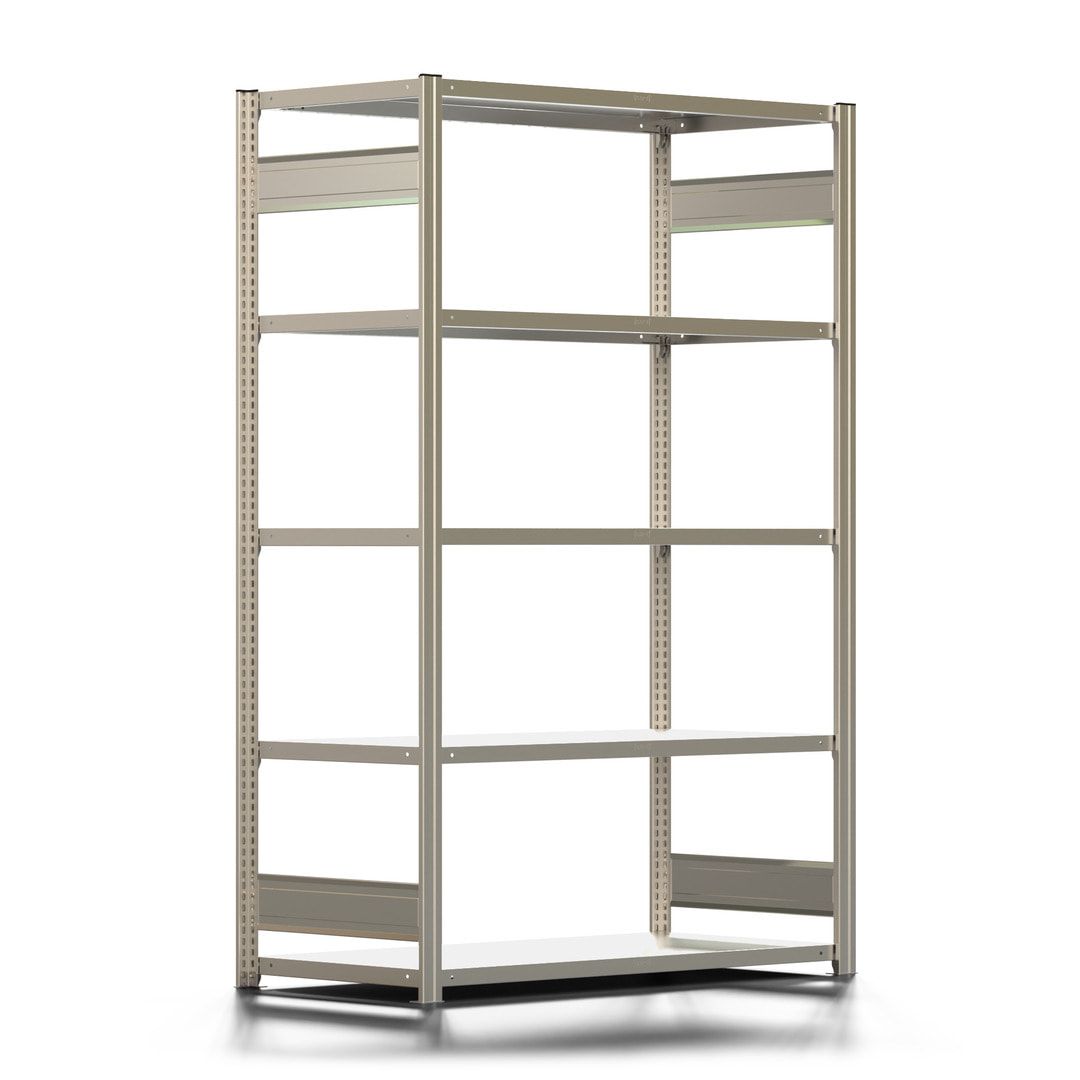 Fachbodenregal mit Tiefenriegel - 150 kg - 2.000 x 1.285 x 600 mm (HxBxT) - Anbauregal - Rahmen enzianblau - Böden verzinkt - BERT