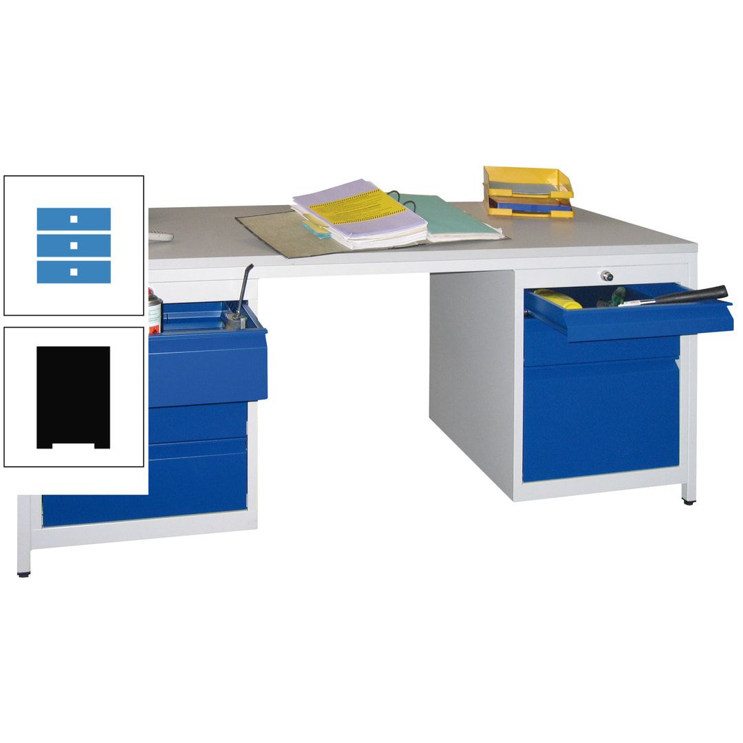 Meisterschreibtisch - 6 Schubladen, 75 / 125 / 150 / 175 / 300 mm - 720 x 1.700 x 800 mm (HxBxT) - anthrazitgrau