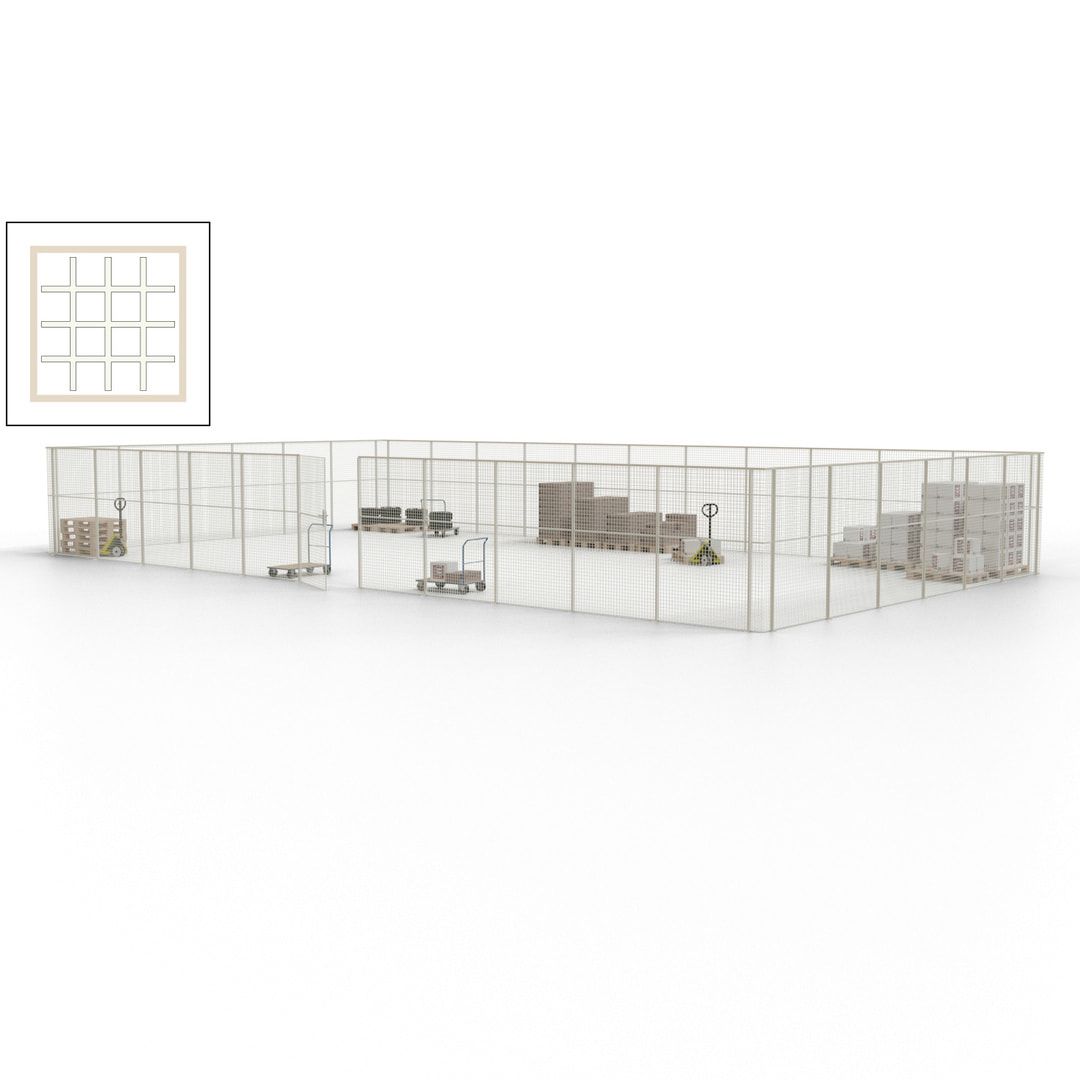 Maschinen Schutzgitter - Hallentrennwand - Sicherheitszaun - Tür - 51 m - 2.200 x 16.900 x 9.400 mm (HxBxT) - enzianblau