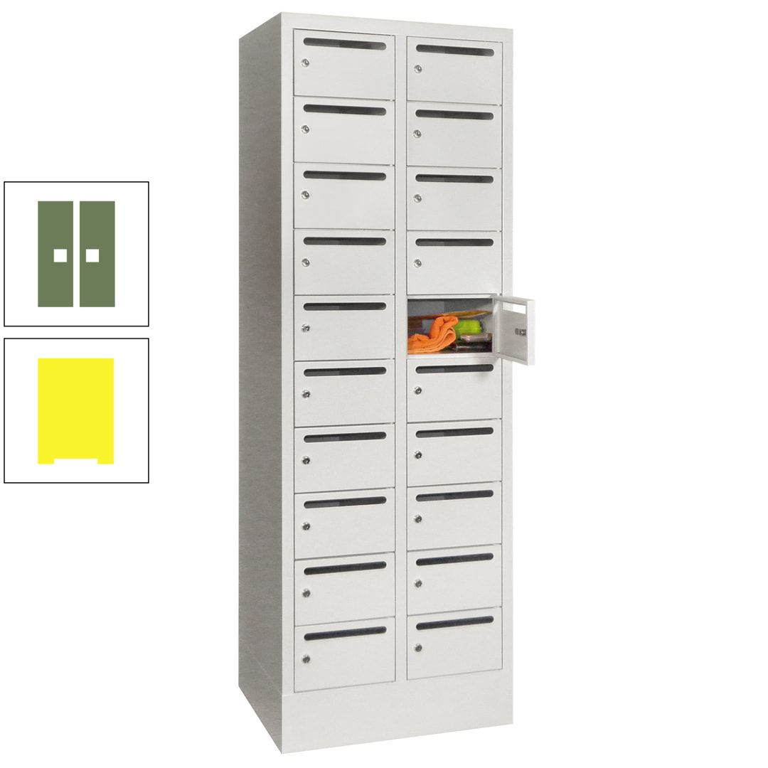 Postverteilerschrank, Schließfachschrank, 2 Abteile a 300 mm, 20 Fächer, 1.850 x 600 x 500 mm (HxBxT), Korpus anthrazitgrau, Front anthrazitgrau