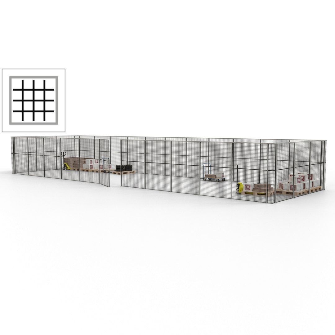 Maschinen Schutzgitter - Hallentrennwand - Sicherheitszaun - Tür - 42 m - 2.200 x 16.900 x 4.900 mm (HxBxT) - enzianblau