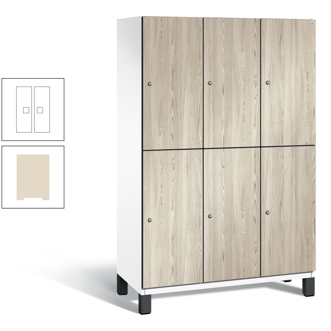 Fächerschrank, Garderobenschrank, mit Füßen, 3 Abteile, 1.980 x 1.200 x 525 mm (HxBxT), Korpus anthrazitgrau, Tür Donau-Ahorn