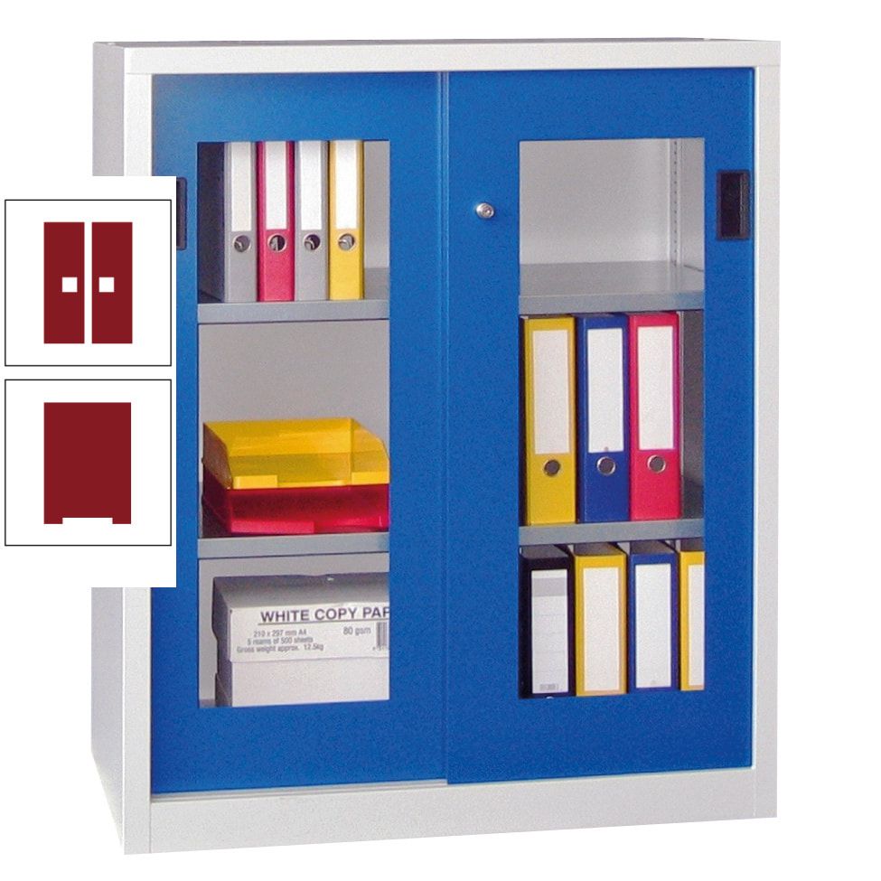 Schiebetürenschrank - Sichtfenstertüren - 1.000x1.000x400 mm (HxBxT) - 2 Böden, gepulvert - Zylinderschloss - anthrazitgrau