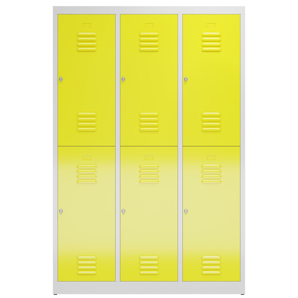 Garderobenschrank, Doppelstockspind, 3 Abteil, 6 Fächer, 1.800 x 1.185 x 500 mm (HxBxT), Drehriegel, Stahl, Korpus: lichtgrau, Front: anthrazitgrau