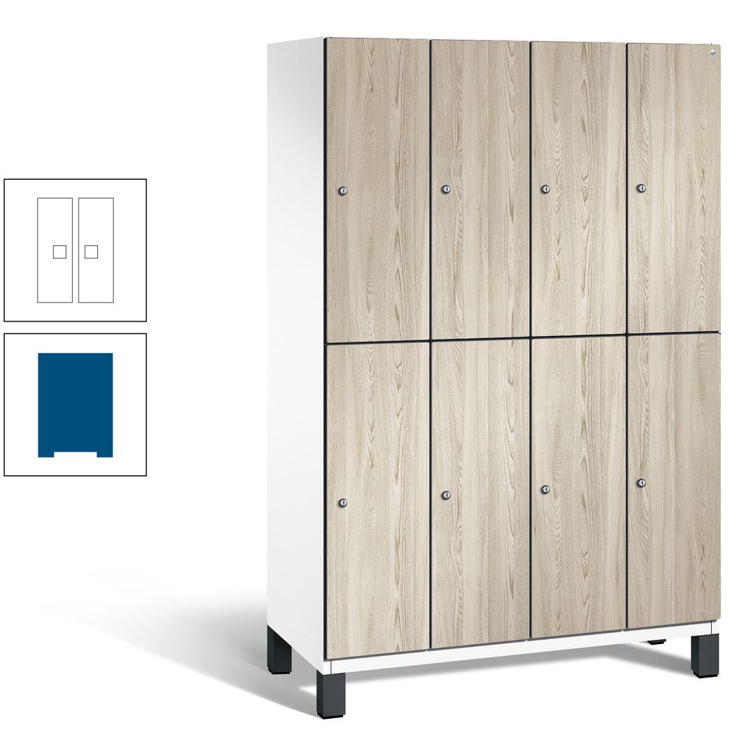 Fächerschrank, Garderobenschrank, mit Füßen, 4 Abteile, 1.980 x 1.200 x 525 mm (HxBxT), Korpus anthrazitgrau, Tür Donau-Ahorn