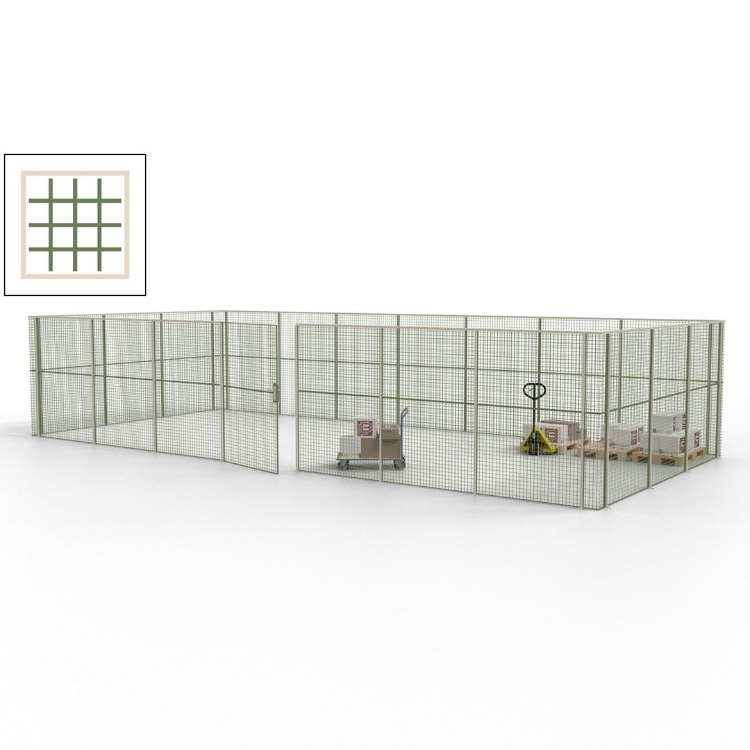 Hallentrennwand - Flügeltür, Gitter - 19 Gitterwände - 2.200 x 10.900 x 4.900 mm (HxBxT) - Perlweiß/reinorange