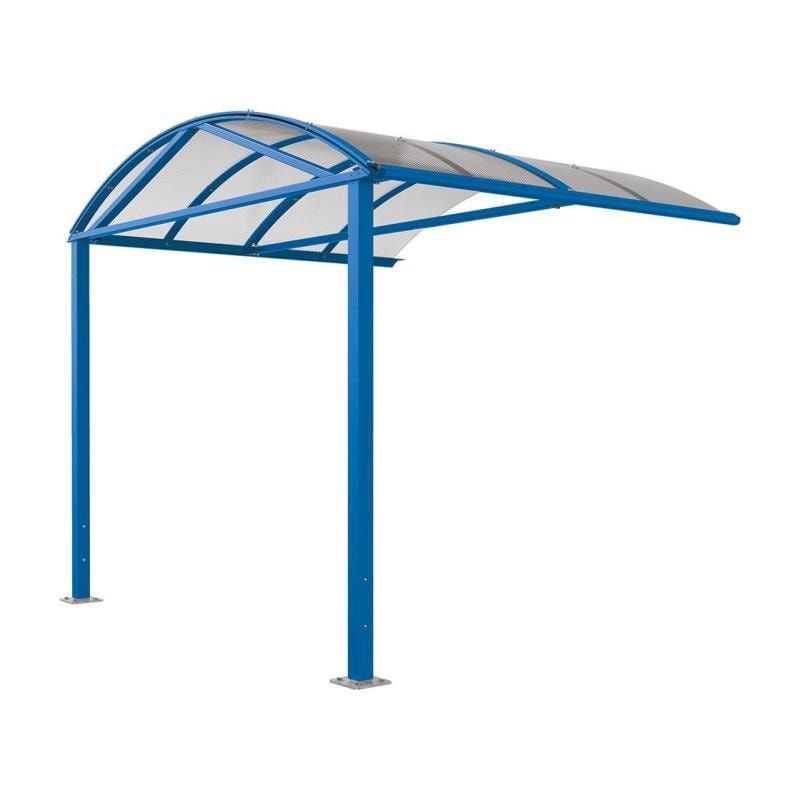Fahrradüberdachung, Erweiterung, Unterstand, 5 Plätze, Bogendach, Entwässerung, Stahl, 2.640 x 2.520 x 2.830 mm (HxBxT), Farbe enzianblau