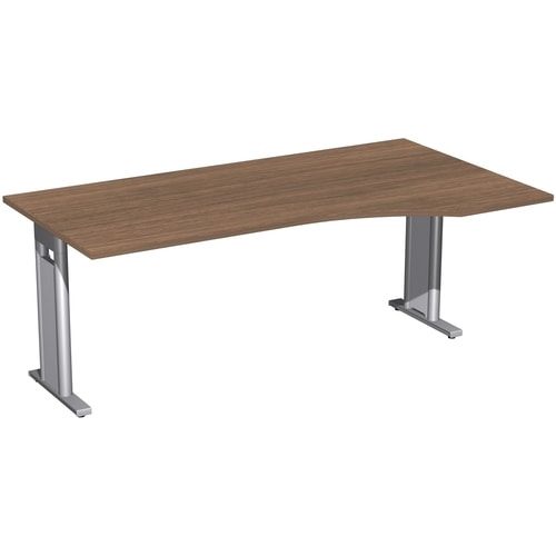 Eckschreibtisch, Ecke rechts, Füße einseitig verkürzt, C-Fuß Pro, 720 x 1.600 x 1.000 mm (HxBxT), Gestell silber, Dekor Ahorn