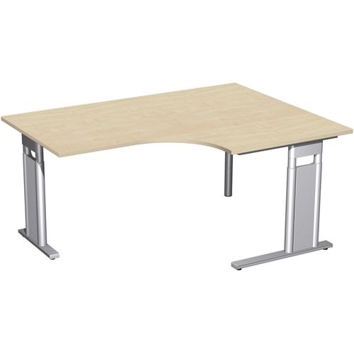 Eckschreibtisch, Eckteil 800 mm, rechts, Füße einseitig verkürzt, C-Fuß Pro, höhenverstellbar, 680-820 x 1.600 x 1.200 mm (HxBxT), Dekor Ahorn