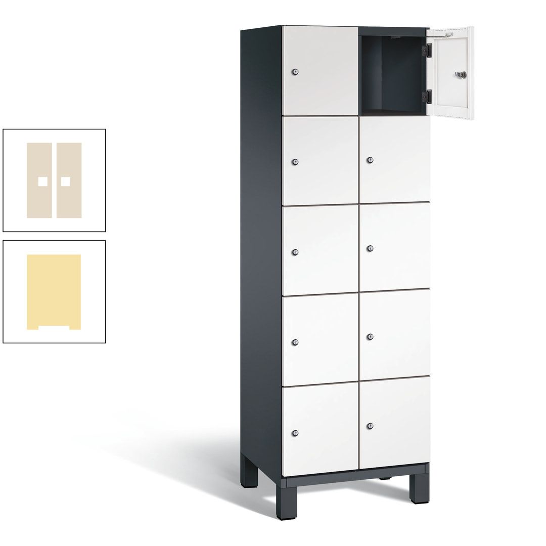 Fächerschrank, Stahlschrank, 10 Fächer, Türöffnungsbegrenzer, Füße, 1.980 x 600 x 525 mm (HxBxT), Korpus anthrazitgrau, Front anthrazitgrau