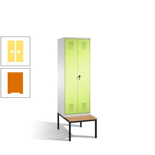 Doppel-Spind, Garderobenschrank, Buche Sitzbank untergebaut, 2 Abteile a 300 mm, Korpus anthrazitgrau, Tür anthrazitgrau, 2.090 x 600 x 815 mm (HxBxT)