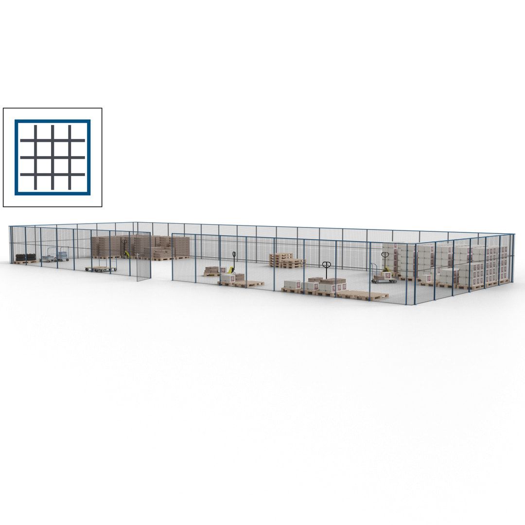 Maschinen Schutzgitter - Hallentrennwand - Sicherheitszaun - Tür - 69 m - 2.200 x 19.900 x 15.400 mm (HxBxT) - enzianblau