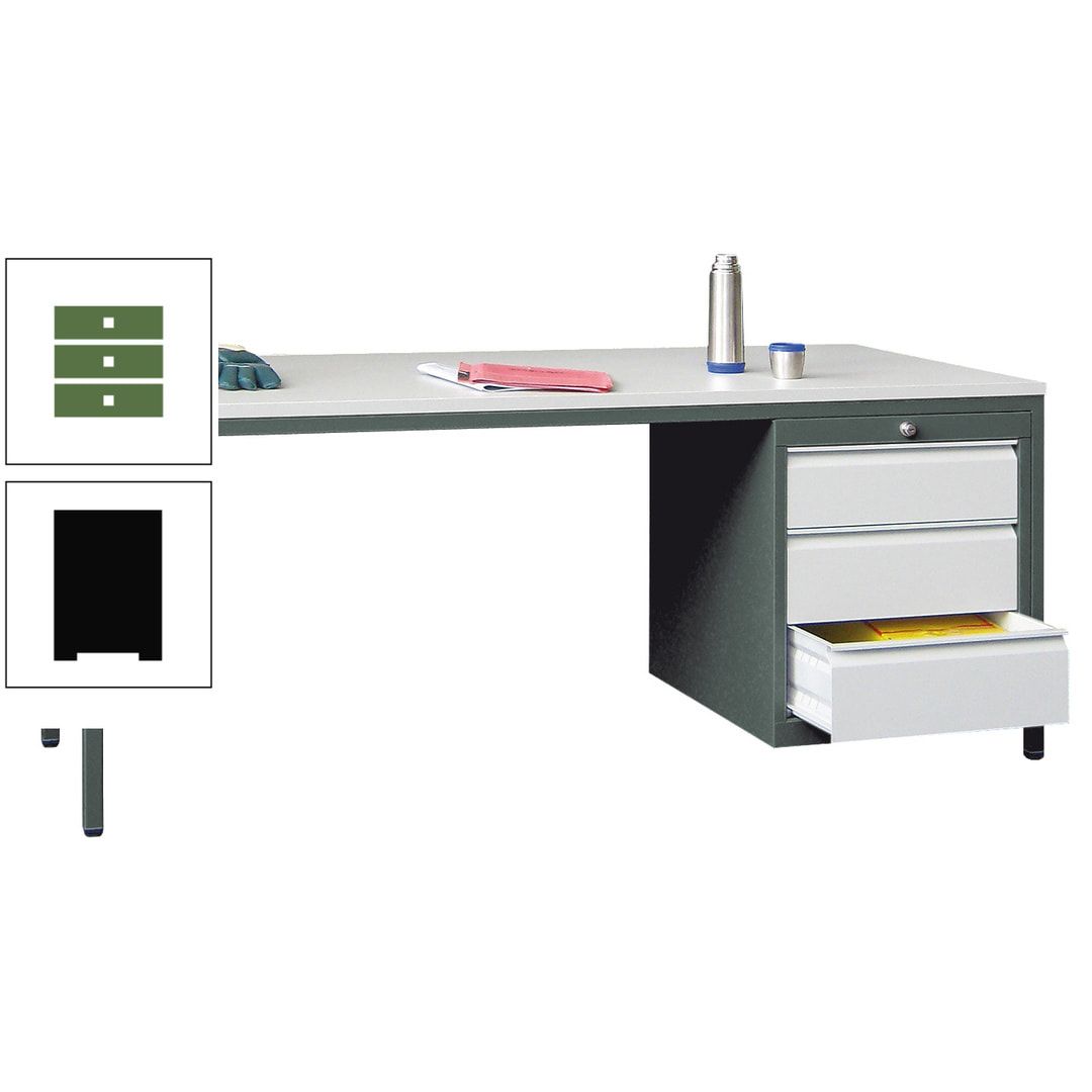 Meisterschreibtisch - 3 Schubladen 150 / 175 mm - 720 x 1.700 x 800 mm (HxBxT) - anthrazitgrau