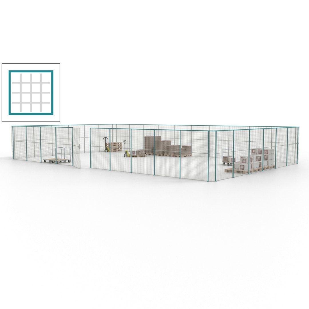 Maschinen Schutzgitter - Hallentrennwand - Sicherheitszaun - Tür - 48 m - 2.200 x 15.400 x 9.400 mm (HxBxT) - enzianblau