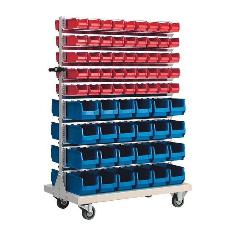 Mobiles Regal mit Sichtlagerkästen beidseitig - 138 Kästen - flexibles Stecksystem, robust und kippsicher - 1.450 x 1.010 x 540 mm (HxBxT)