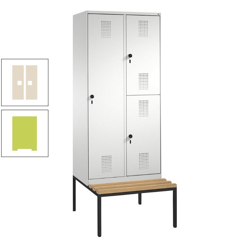 Garderobenschrank, Spind ein- und doppelstöckig Sitzbank, 2 Abteile, 3 Fächer, 2.090 x 800 x 500 mm (HxBxT), Front anthrazitgrau, Korpus anthrazitgrau