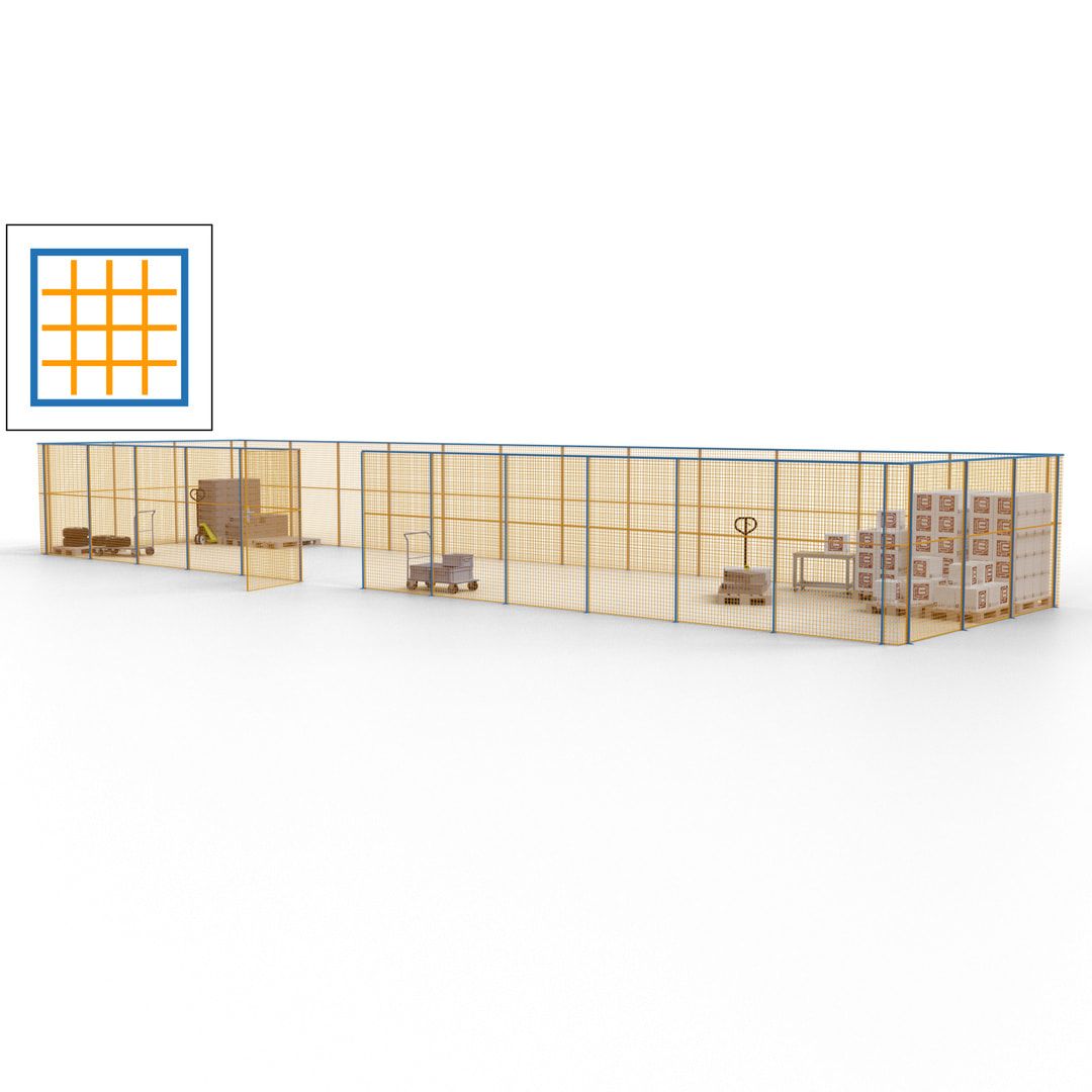 Maschinen Schutzgitter - Hallentrennwand - Sicherheitszaun - Tür - 45 m - 2.200 x 18.400 x 4.900 mm (HxBxT) - enzianblau