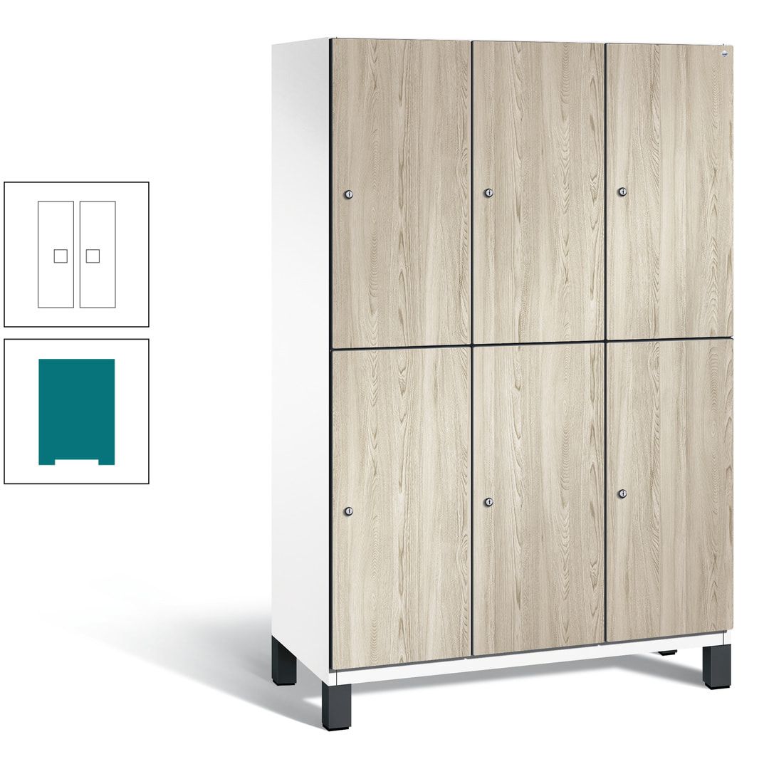 Fächerschrank, Garderobenschrank, mit Füßen, 3 Abteile, 1.980 x 1.200 x 525 mm (HxBxT), Korpus anthrazitgrau, Tür Donau-Ahorn
