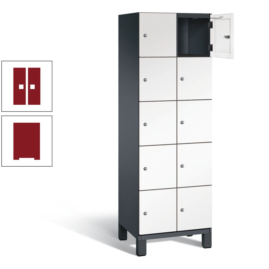 Fächerschrank, Stahlschrank, 10 Fächer, Türöffnungsbegrenzer, Füße, 1.980 x 600 x 525 mm (HxBxT), Korpus anthrazitgrau, Front anthrazitgrau