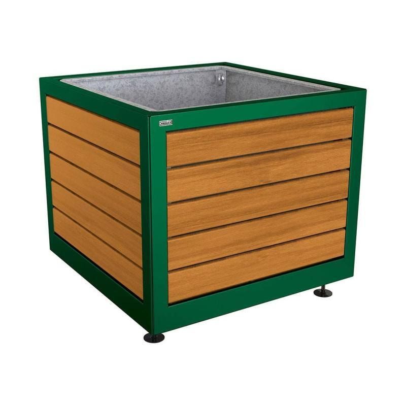 Pflanzbehälter, Stahl und Holz, verstellbare Füße, Innenverkleidung feuerverzinkt, 800 x 1.000 x 1.000 mm (HxBxT), Farbe enzianblau