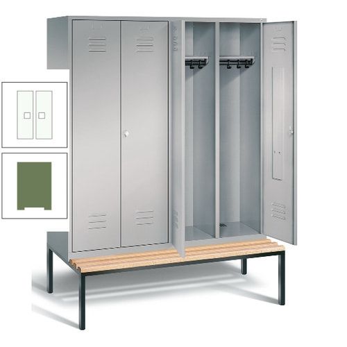 Doppel-Spindschrank, Buche Sitzbank untergebaut, 4 Abteile a 400 mm, Korpus lichtgrau, Tür anthrazitgrau, 2.090 x 1.590 x 815 mm (HxBxT)