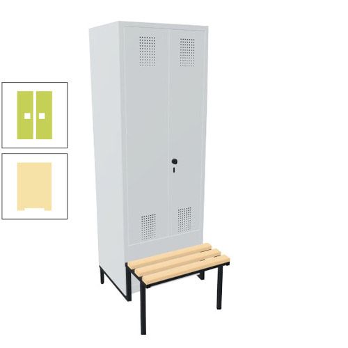 Doppel-Spind, Garderobenschrank, Buche Sitzbank integriert, 2 Abteile a 400 mm, Korpus anthrazitgrau, Tür anthrazitgrau, 1.850 x 800 x 815 mm (HxBxT)