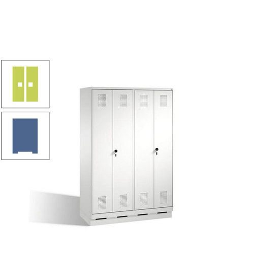 Doppel-Spind, Doppeltüren, Garderobenschrank mit Sockel, 4 Abteile a 300 mm, Korpus anthrazitgrau, Tür anthrazitgrau, 1.800 x 1.200 x 500 mm (HxBxT)