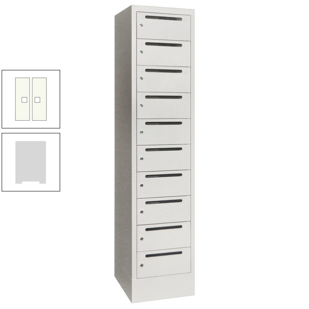 Postverteilerschrank, Schließfachschrank, 1 Abteil a 400 mm, 10 Fächer, 1.850 x 400 x 500 mm (HxBxT), Korpus anthrazitgrau, Front anthrazitgrau